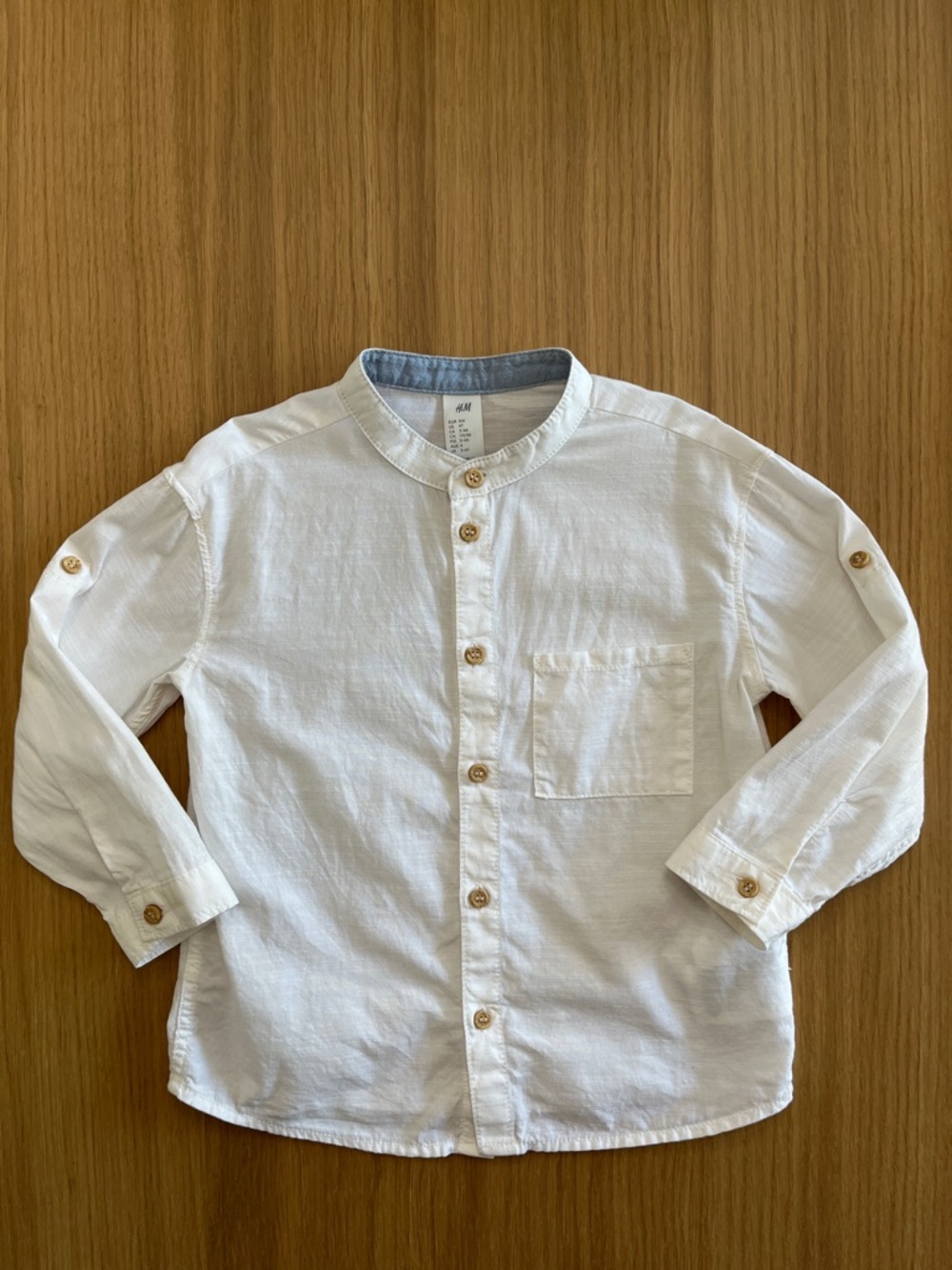 H&M kids, mandarin collar cotton shirt, white size 3/4